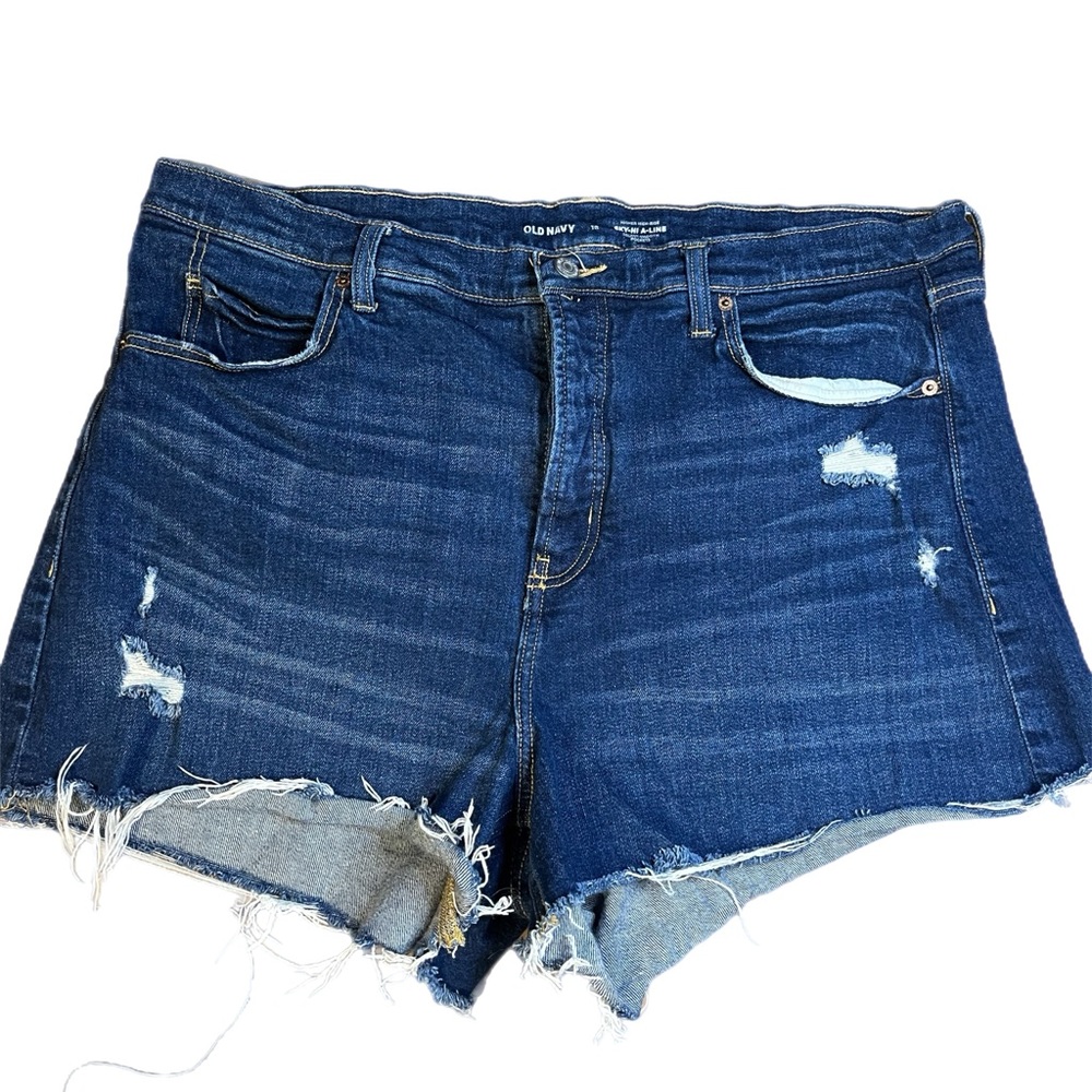 Old Navy distressed high rise denim shorts size 18 dark wash beach vacation
